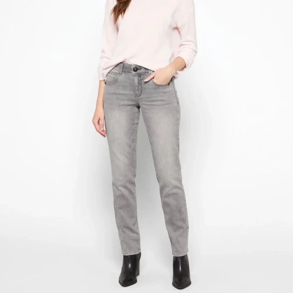 Democracy 4 AbSolution Women’s Jeans Gray Mid Rise Tapered Leg Stretch B1877ONNZ